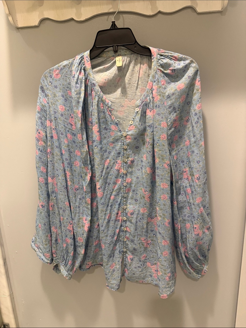 Spell Blue Floral Button-Down V-Neck Blouse